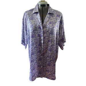 Vtg Victorias Secret Purple Paisley Print Short Sleeve Button Down Sleep Shirt M